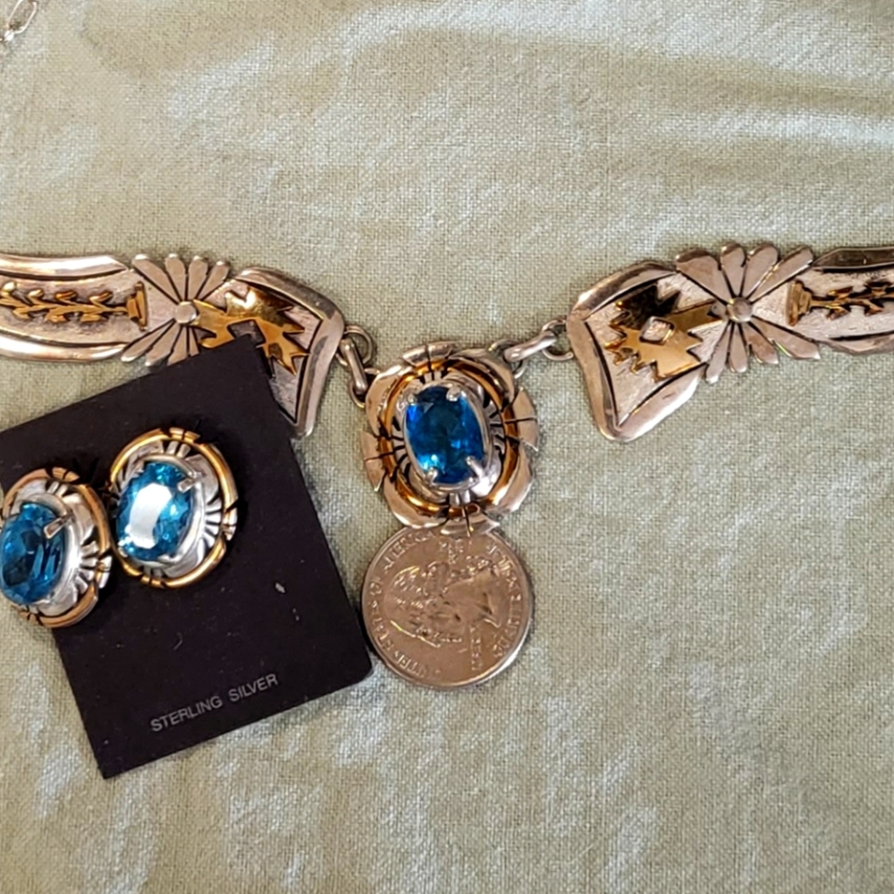 Necklace and Earrings Topaz made by the Native Americans